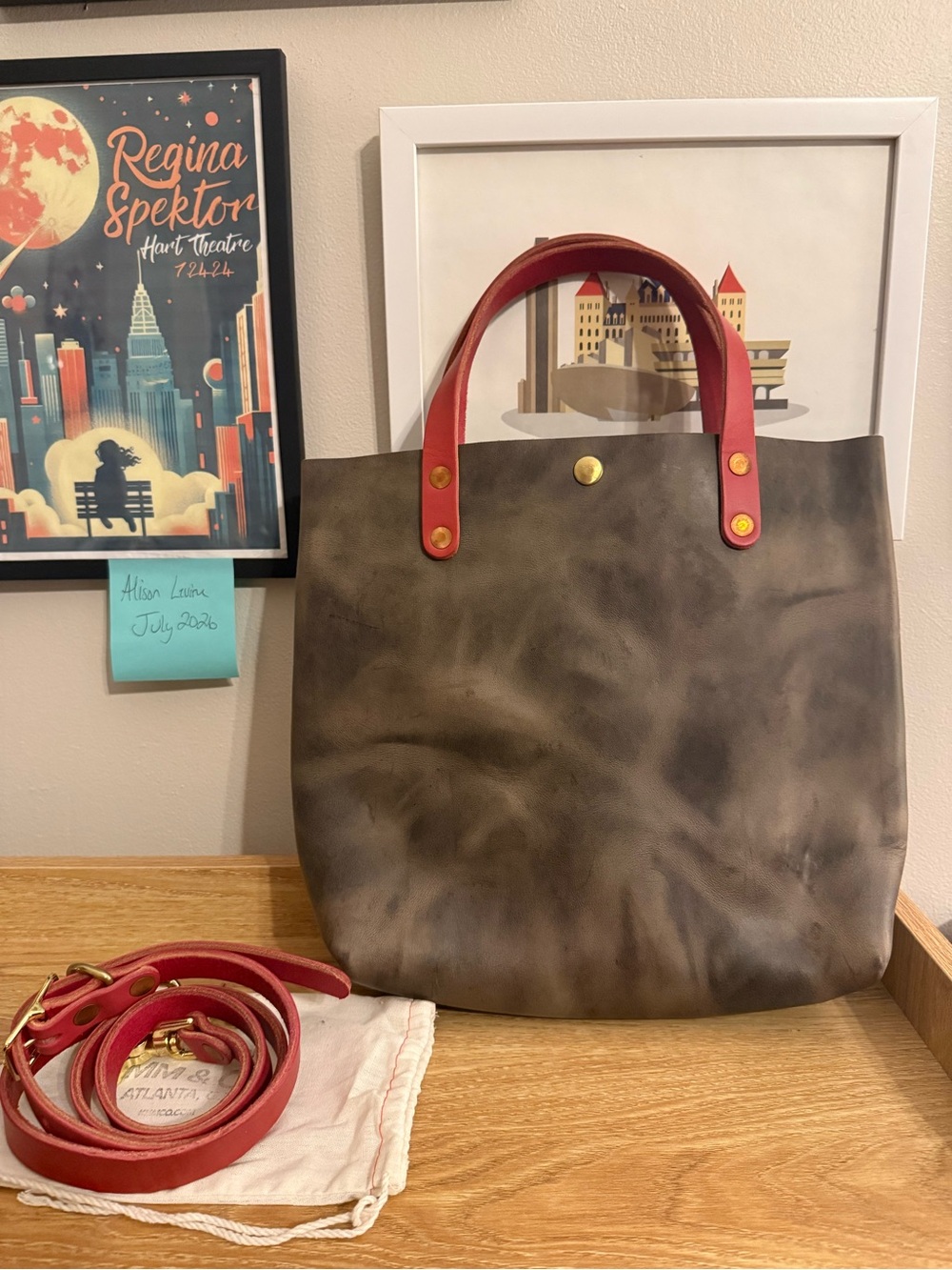 EUC KMM Grey Sky (?) Mini Tote with hot pink strap - Picture 2 of 8